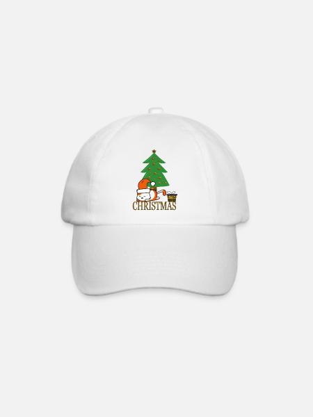 Lustige Weihnachtskatze - Baseballkappe - Weiß/Weiß