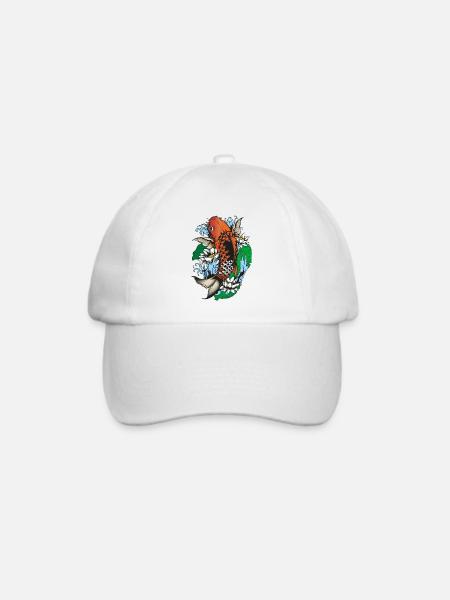 Koi mit Seerosen - Baseballkappe - Weiß/Weiß