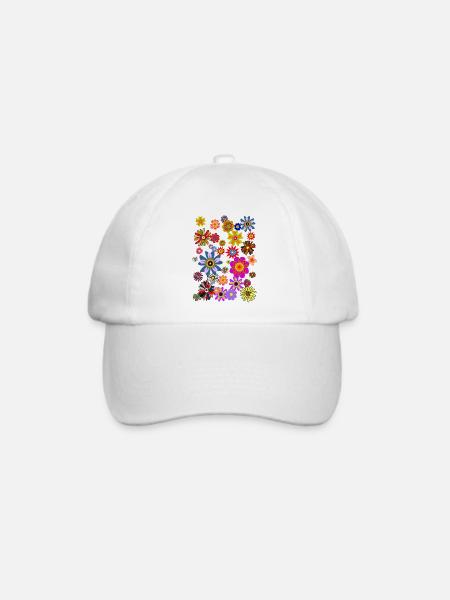 Flower Power Blumen Pop Art Peace Love - Baseballkappe - Weiß/Weiß