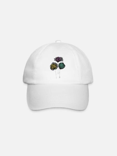 Abstrakte Fine Line Blumen Bunt - Baseballkappe - Weiß/Weiß