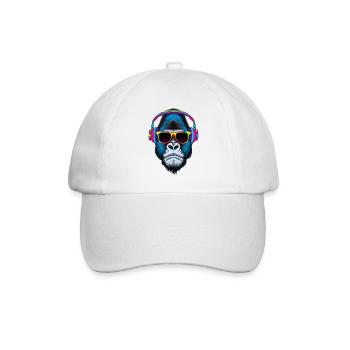 Hingucker Gorilla mit Kopfhörern und Sonnenbrille - Baseballkappe - Weiß/Weiß - Vorne