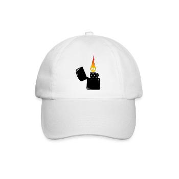 Flammenschädel und schwarzes Feuerzeug - Baseballkappe - Weiß/Weiß - Vorne