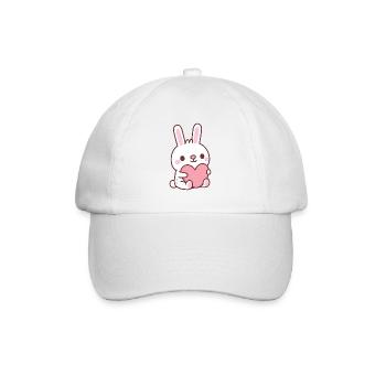 Süßes weißes Kaninchen umarmt Herz Doodle - Baseballkappe - Weiß/Weiß - Vorne