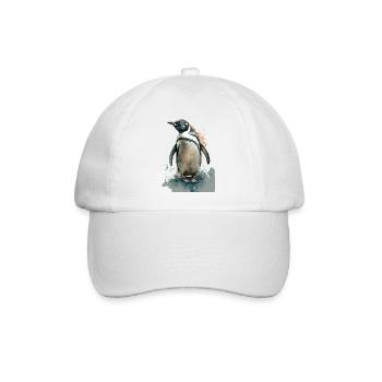 Pinguin Aquarell Wasserfarben Gemälde - Baseballkappe - Weiß/Weiß - Vorne