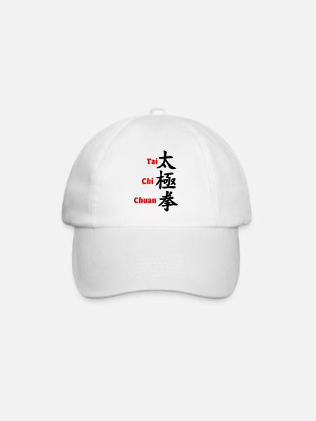 Tai Ji Quan Schrift vertikal mit rotem Text - Baseballkappe - Weiß/Weiß