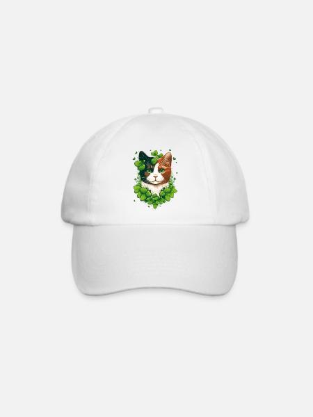 Katze mit Blätter Rahmen - Baseballkappe - Weiß/Weiß