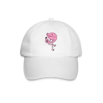 Lustiger Flamingo, der auf seinen Hintern schaut - Baseballkappe - Weiß/Weiß - Vorne