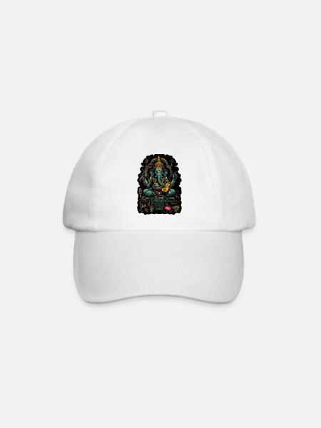 Neon - Ganesha - Elephant God - Instruments - pos - Baseballkappe - Weiß/Weiß