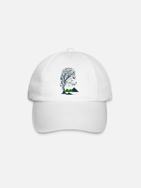 Baum und Berge minimalistisch - Baseballkappe - Weiß/Weiß