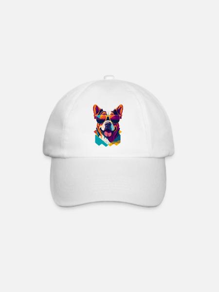 Pawsome Attitude: Retro Hunde-T-Shirt - Baseballkappe - Weiß/Weiß