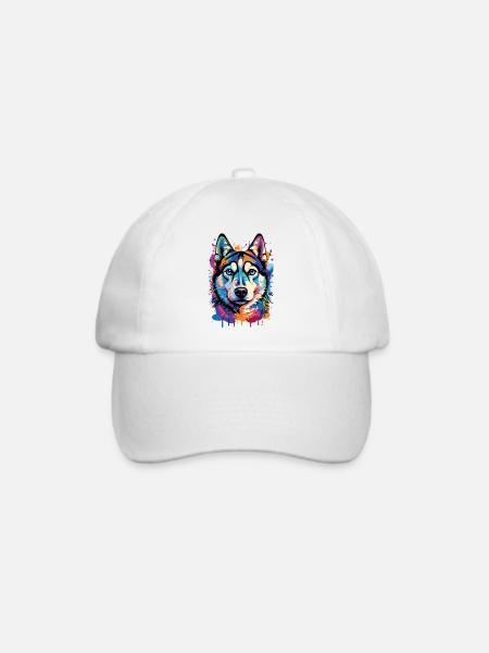 Husky Farbenfroh - Husky Hund - Bunter Husky - Baseballkappe - Weiß/Weiß