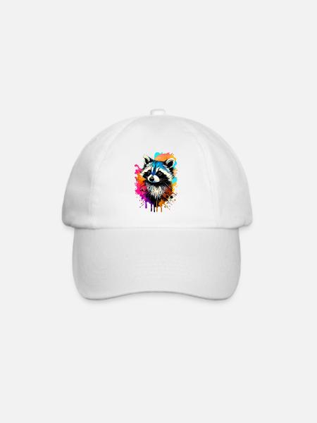 Waschbär Farbenfroh - Waschbär Raccoon - Baseballkappe - Weiß/Weiß