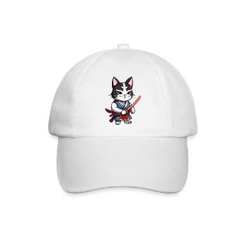 Samurai-Katze #42 - Baseballkappe - Weiß/Weiß - Vorne