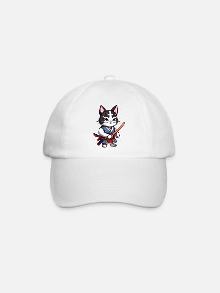 Samurai-Katze #42 - Baseballkappe - Weiß/Weiß