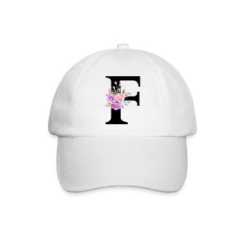 Lila Blumenbuchstabe F - Baseballkappe - Weiß/Weiß - Vorne