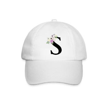 Lila Blumenbuchstabe S - Baseballkappe - Weiß/Weiß - Vorne