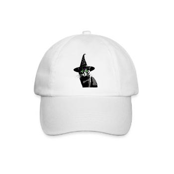 Katze grüne Augen Hexenhut Walpurgisnacht - Baseballkappe - Weiß/Weiß - Vorne