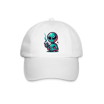 Alien mit Joint Zigarette rauchen - Baseballkappe - Weiß/Weiß - Vorne