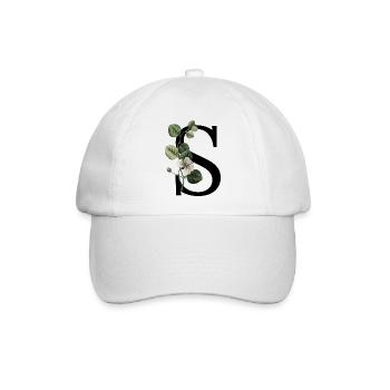 Grüner botanischer Buchstabe S - Baseballkappe - Weiß/Weiß - Vorne