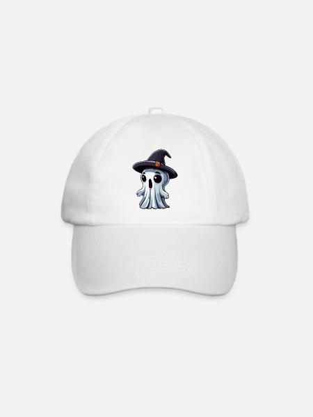 Halloween: Geist mit Hut - Baseballkappe - Weiß/Weiß