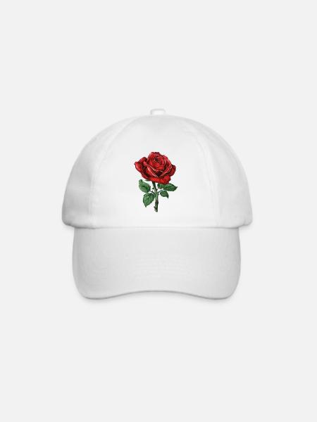 Rote Rose - Baseballkappe - Weiß/Weiß