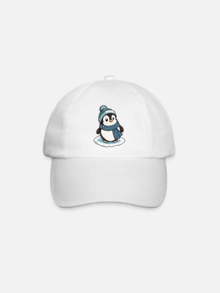 Niedlicher Pinguin mit Schal und Pudelmütze. - Baseballkappe - Weiß/Weiß