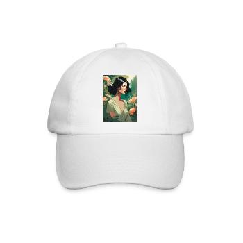 schwarzhaarige schöne Frau im Blumenfeld Geschenk - Baseballkappe - Weiß/Weiß - Vorne