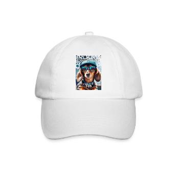 Dackelblick Ja Dackel mit Cap stylische Brille - Baseballkappe - Weiß/Weiß - Vorne