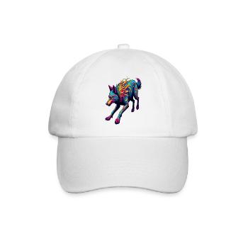 Psychedelischer Laufwolf – Neon Fantasy Tierkunst - Baseballkappe - Weiß/Weiß - Vorne