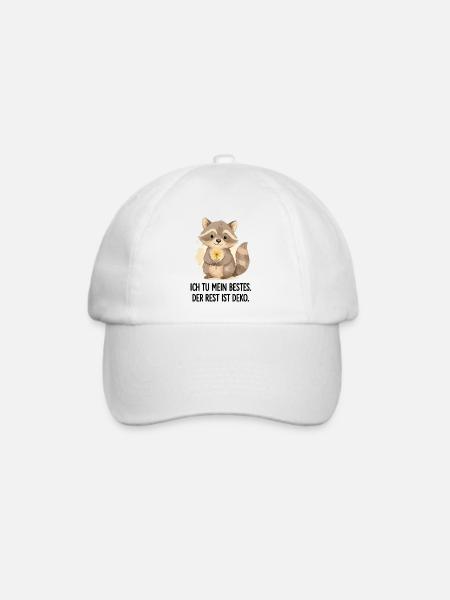 Waschbär mit Blume – Sanft - Baseballkappe - Weiß/Weiß