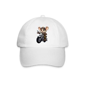Mäuschen Motorrad / Motorradfahrer Mäuschen - Baseballkappe - Weiß/Weiß - Vorne