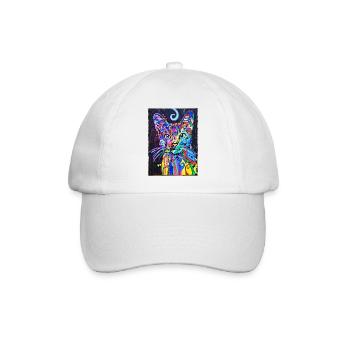 Katzenportrait mit Psychedelic-Design- Pop-Art - Baseballkappe - Weiß/Weiß - Vorne