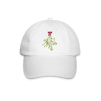 Mistelzweig mit rotem Band - Weihnachtsdekoration - Baseballkappe - Weiß/Weiß - Vorne