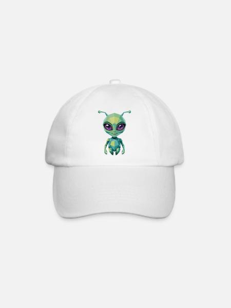 Alien - Cooles Low-Poly-Logo - Baseballkappe - Weiß/Weiß