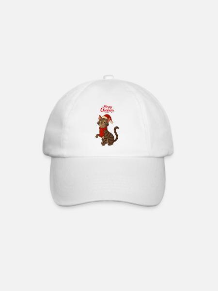Graue Katze Frohe Weihnachten - Baseballkappe - Weiß/Weiß