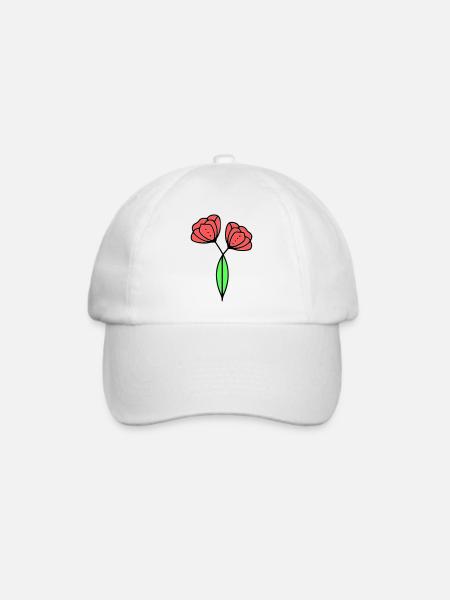 mohnblume-mohnblumen-minimalistisch-line-art-6 - Baseballkappe - Weiß/Weiß