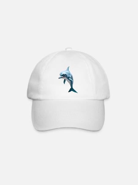 Blauer Low-Poly Delfin - Baseballkappe - Weiß/Weiß