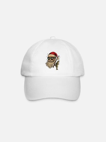 Angler Weihnachtsmann Fischen Angeln Santa - Baseballkappe - Weiß/Weiß
