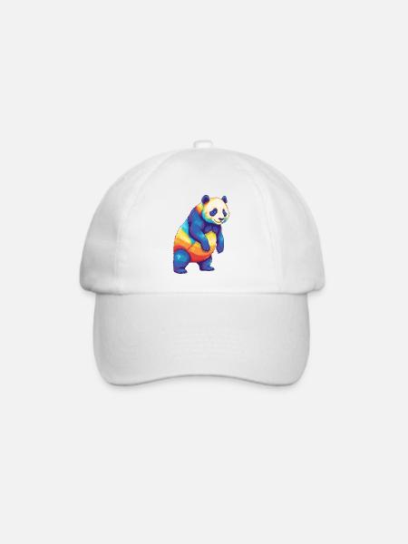 Buntes Panda-Regenbogen-Pop-Art-Aquarell - Baseballkappe - Weiß/Weiß