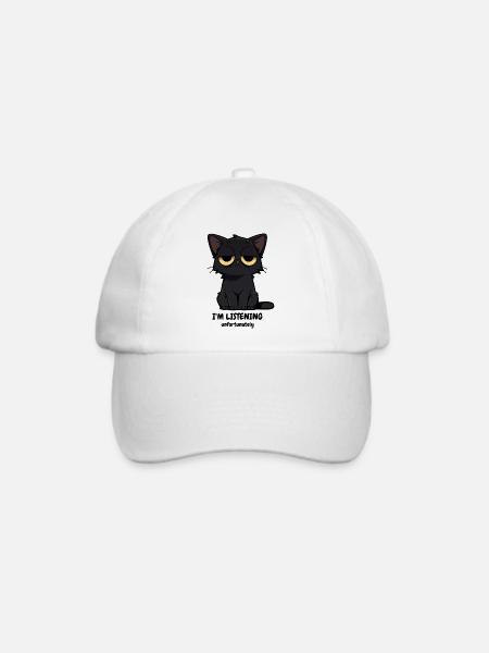 Mürrische Schwarze Katze | Null Bock Katzen Motiv - Baseballkappe - Weiß/Weiß