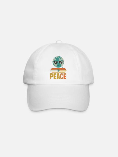 Erde mit Peace-Sonnenbrille Retro - Baseballkappe - Weiß/Weiß