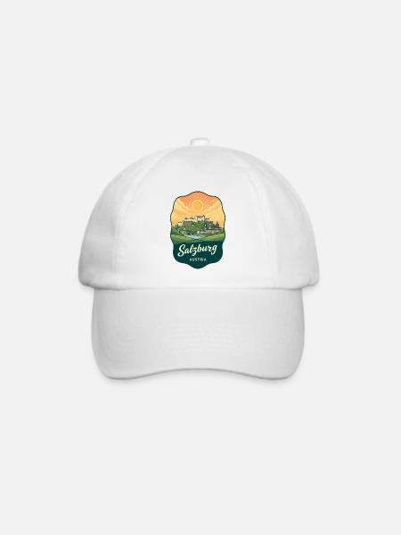 Salzburger Festung Retro Sonnenuntergangsabzeichen - Baseballkappe - Weiß/Weiß