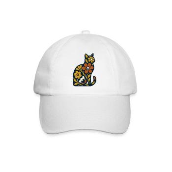 Blütenkatze Folk-Art Muster - Baseballkappe - Weiß/Weiß - Vorne