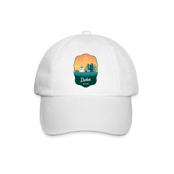 Doha Qatar Vintage Sunset Reiseabzeichen - Baseballkappe - Weiß/Weiß - Vorne