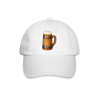Bierfass Krug Holzdesign - Baseballkappe - Weiß/Weiß - Vorne