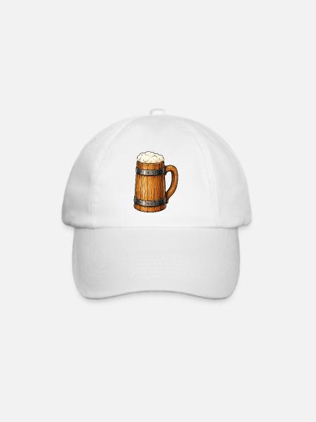 Bierfass Krug Holzdesign - Baseballkappe - Weiß/Weiß
