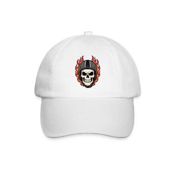Flammender Totenkopf mit Motorradhelm - Baseballkappe - Weiß/Weiß - Vorne