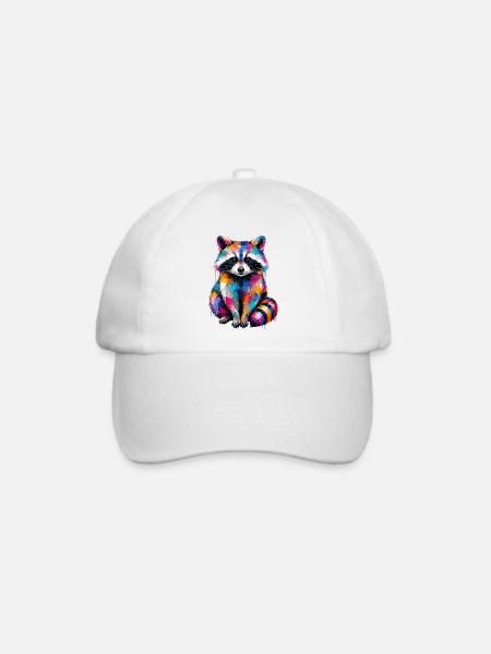 Bunter Waschbär mit Farbklecksen  - Baseballkappe - Weiß/Weiß