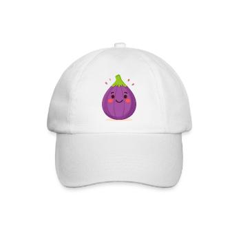 Lila Kawaii Feige – Süße Frucht Illustration Art - Baseballkappe - Weiß/Weiß - Vorne
