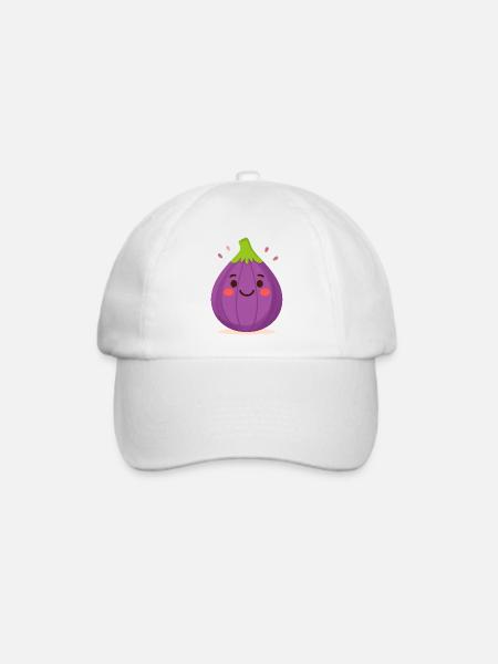 Lila Kawaii Feige – Süße Frucht Illustration Art - Baseballkappe - Weiß/Weiß